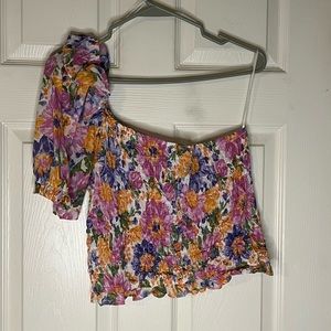 Floral one-shoulder crop top